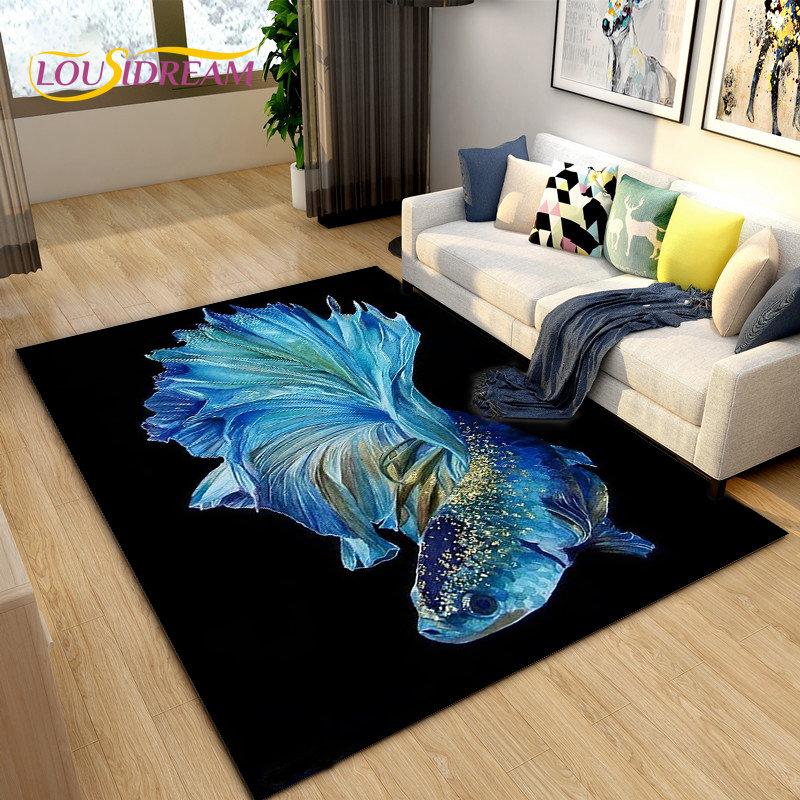 Covor de zonă 3D Fish Golden Arowana Betta Fish, covor pentru sufragerie, dormitor, canapea, covoraș, decor, covoraș anti-alunecare pentru joacă pentru copii