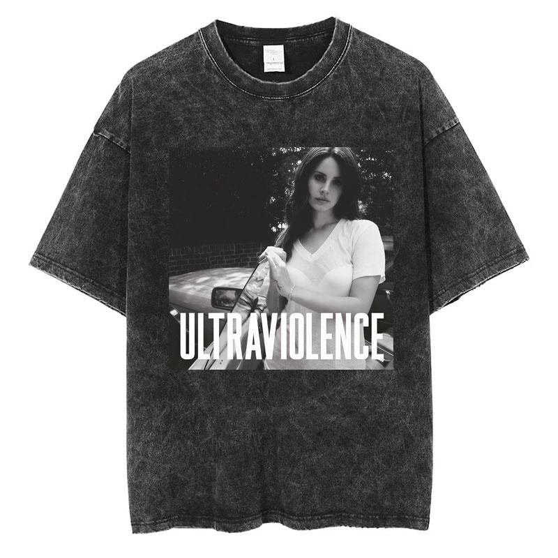 S Maglietta Lavata di Lana Del Rey Harajuku Uomo Donna Retro Manica Corta T-shirt alla Moda Cotone Oversize Streetwear