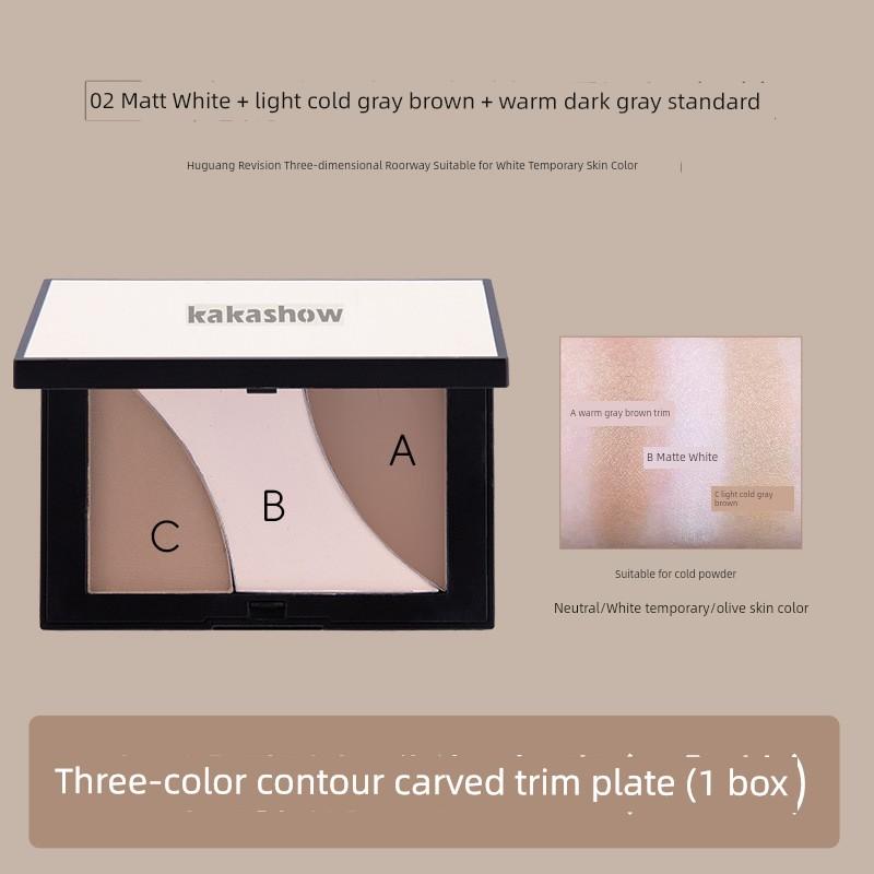 Chen Shi'An's Three-Color Sculpting and Highlighting Palette, Non-Smudging Matte Contouring and Pearlescent Brightening All-In-One Face Shadow Palette