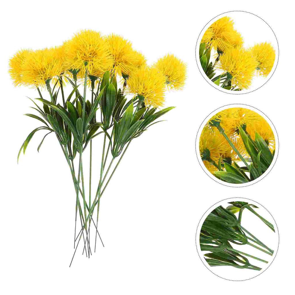 10 Pcs Faux Hydrangea Flowers Artificial Dandelion Elegant Fake Realistic Dandelions Yellow Simulation Adornment Office