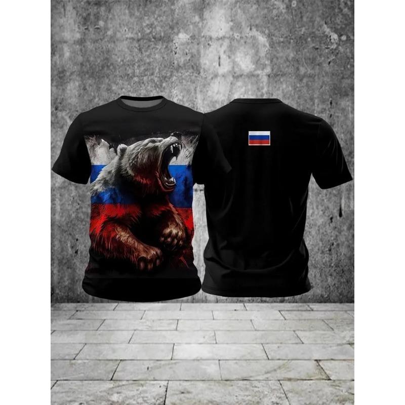 

Летняя футболка с круглым вырезом и 3D-принтом российского флага, патриотический топ, модная повседневная мужская футболка с коротким рукавом L