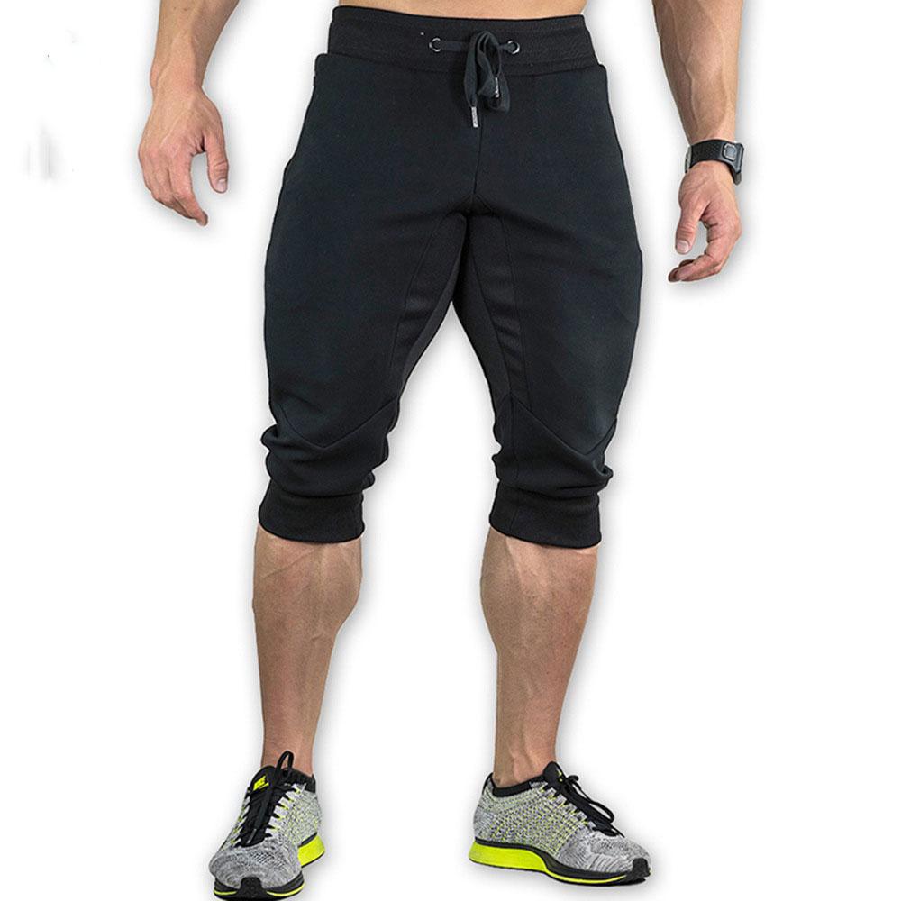 Men's Cotton Casual Shorts 3/4 Jogger Capri Pants Breathable Below Knee Short Pants with Three Pockets