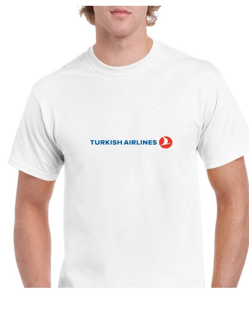 Turkish Airlines Red Blue Logo Turkey Aviation White Cotton T-Shirt 2XL