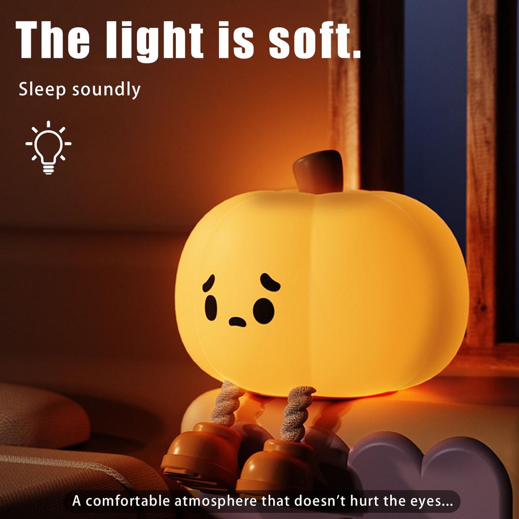 LED Pumpkin Night Light Rechargeable Silicone Pat Lamp Warm Light Funny Halloween Decor Light Gift for Bedroom Living Room Decor