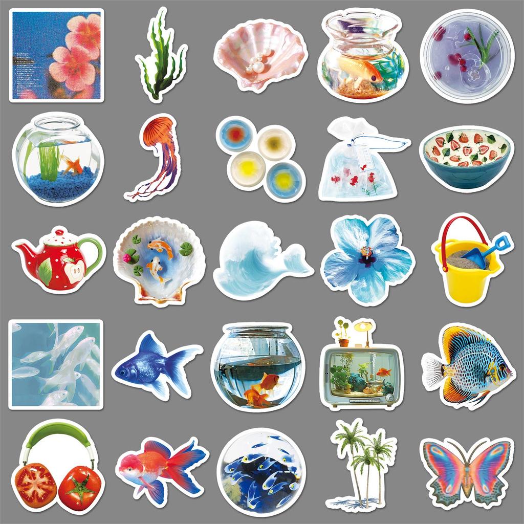 50 Tropical Summer Ins-Style Waterproof Stickers for Journals, Phones, Tablets, and Suitcases