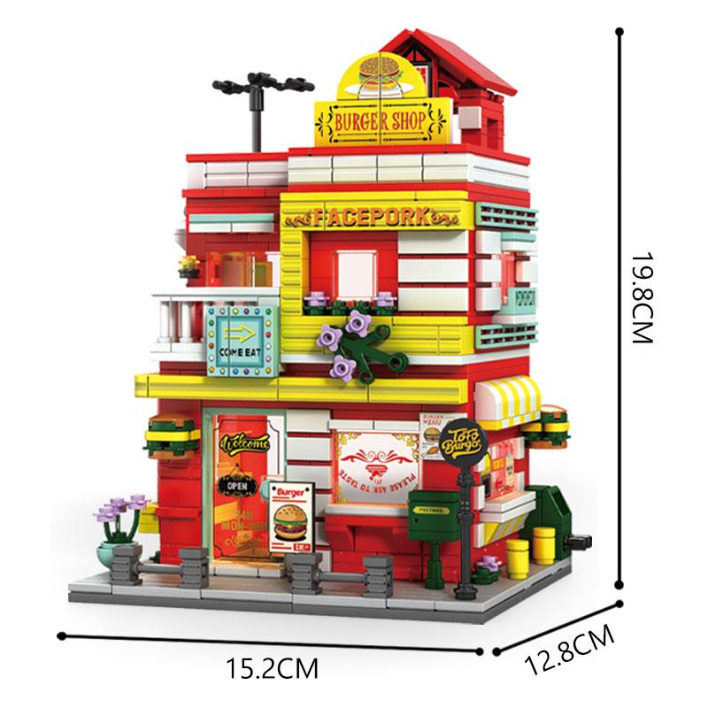 Stadt Bausteine Street View Burgerladen Blockhaus Laden Bauset Desktop Deko Kinder DIY Spielzeug Weihnachts- Geburtstagsgeschenk