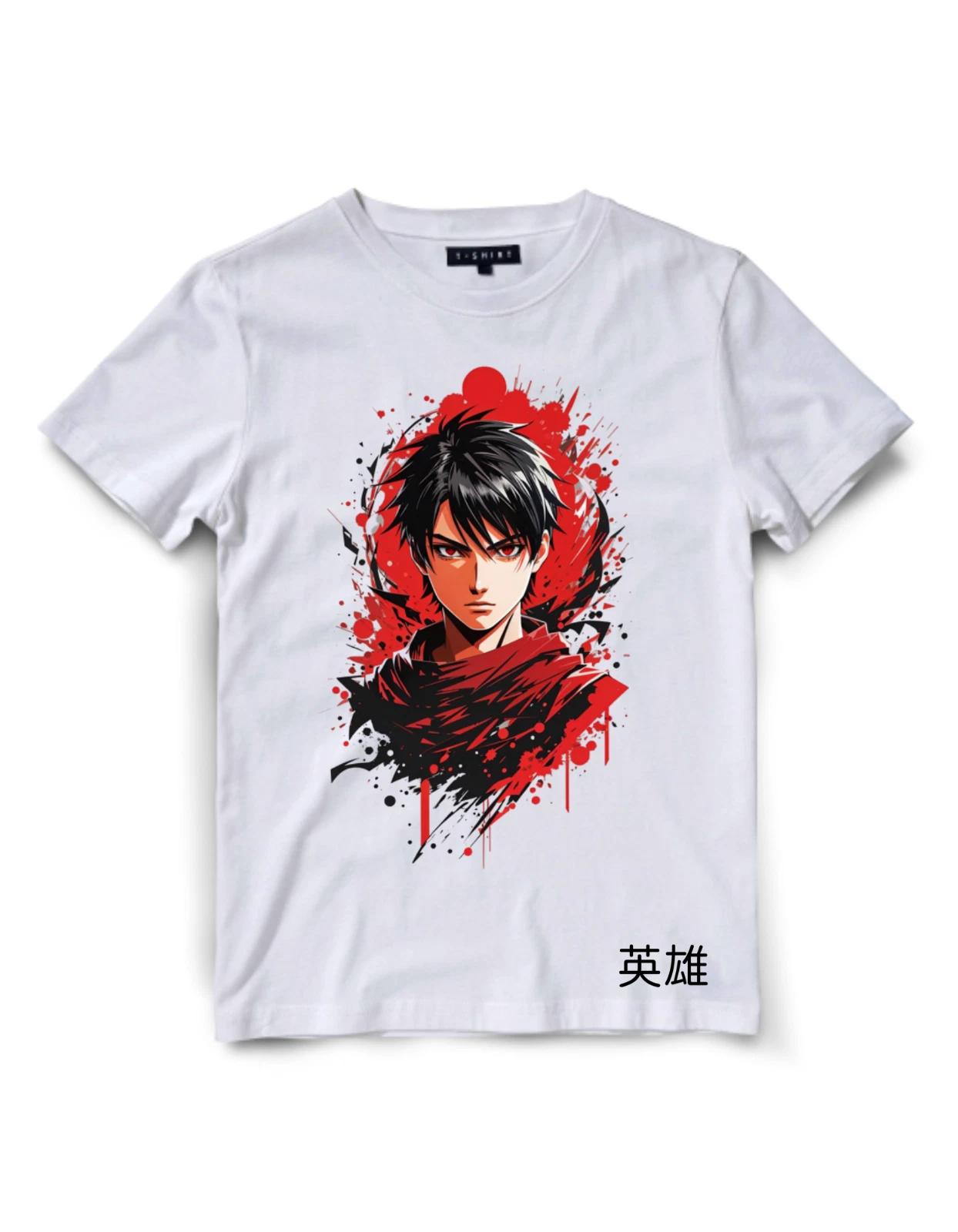 Japanese slogan with manga face  Hero  T-Shirt Unisex Jersey Short Sleeve Tee XL