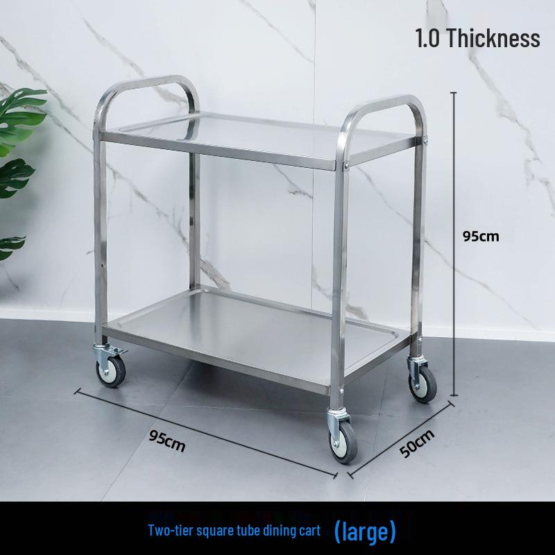 Three-tier Stainless Steel Service Cart: Meal, Food, Beverage, and Dish Collection Trolley for Restaurants and Hotels.