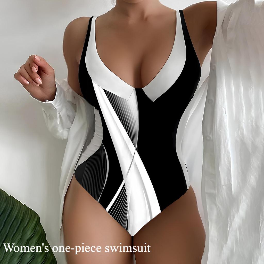Solid Color Mesh V-neck One-piece Bikini Women's Sexy Tight Conservative Hot Spring Swimsuit