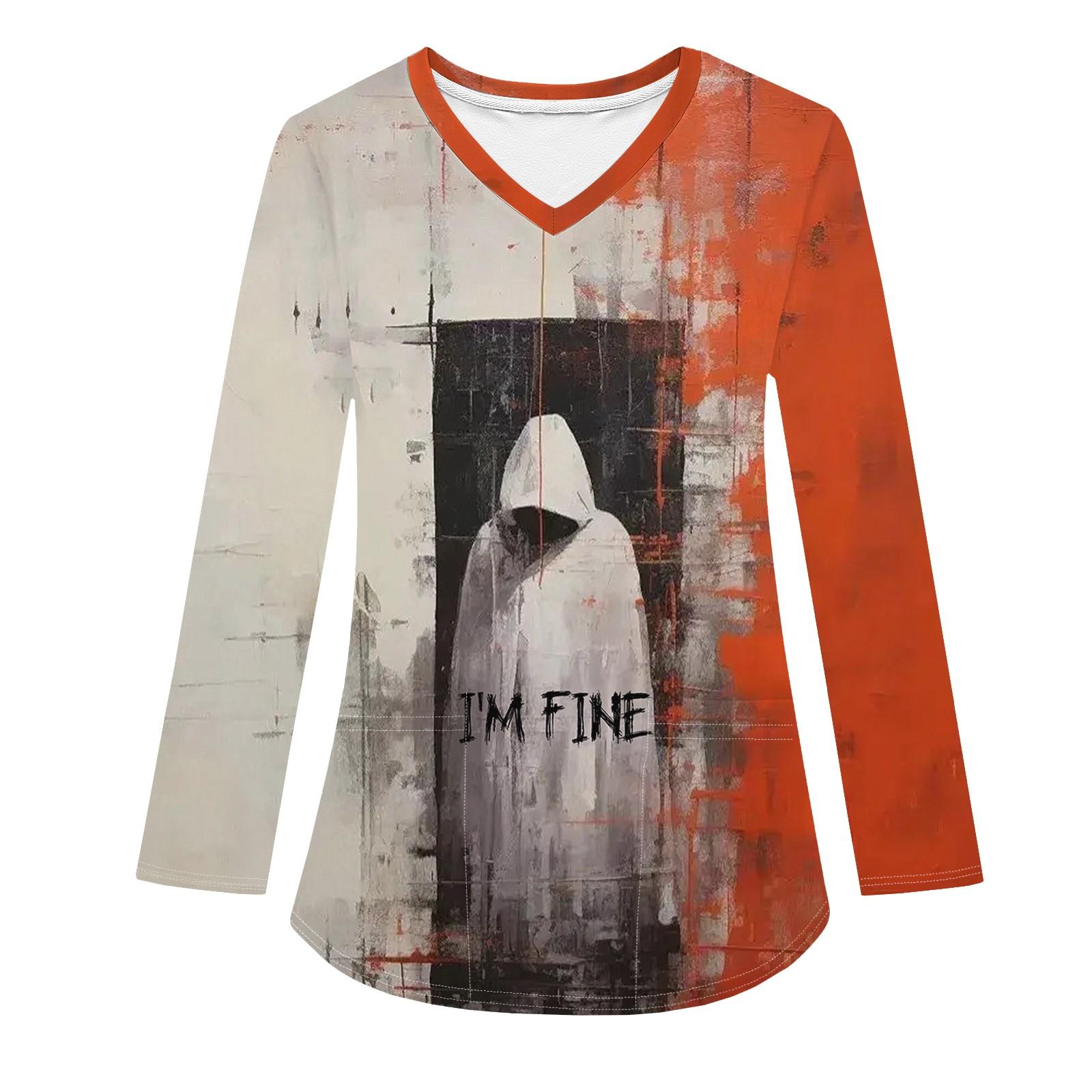 

Женская модная рабочая одежда с V-образным вырезом и длинным рукавом, с карманом, футболка с принтом на Хэллоуин XXL верблюд