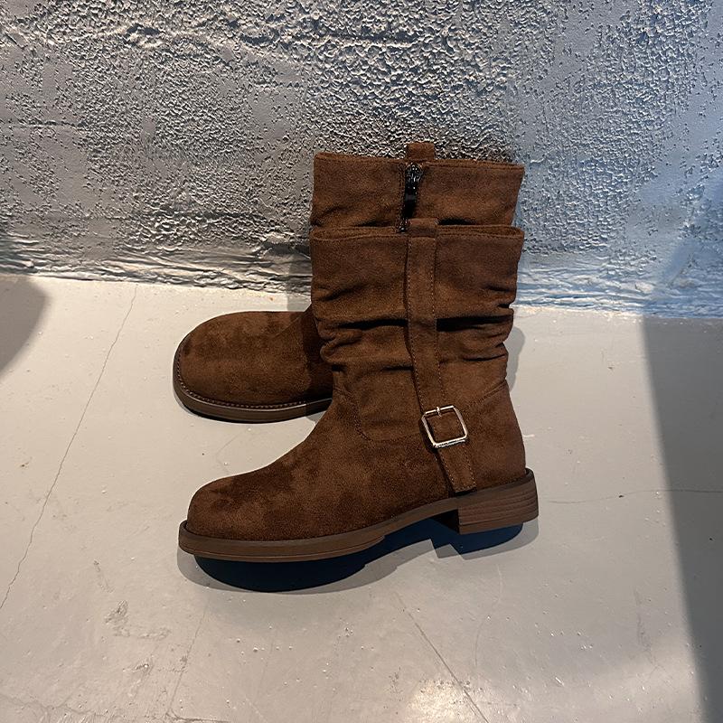 New retro Maillard stacking boots autumn and winter locomotive boots children's versatile short boots women's Martin boots