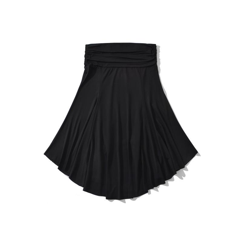 26004 - Stylish Low-Waist Pleated Irregular Black Midi Skirt