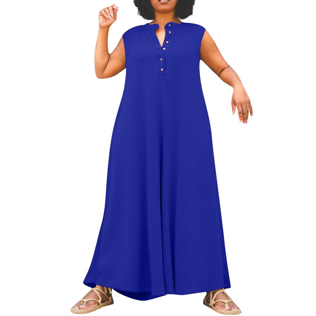 Mono largo de pierna ancha para mujer, pantalón informal, holgado, de Color sólido, con botones, temperamento, pantalones de pierna ancha informales para playa