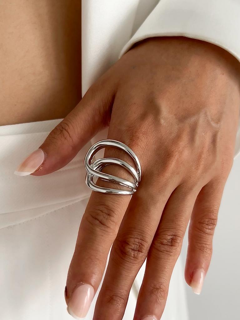 SHIXIN Vintage Creative Silver Color Large Flower Open Ring for Women Punk Imitation Pearl Party Adjustable Ring Finger Jewelry