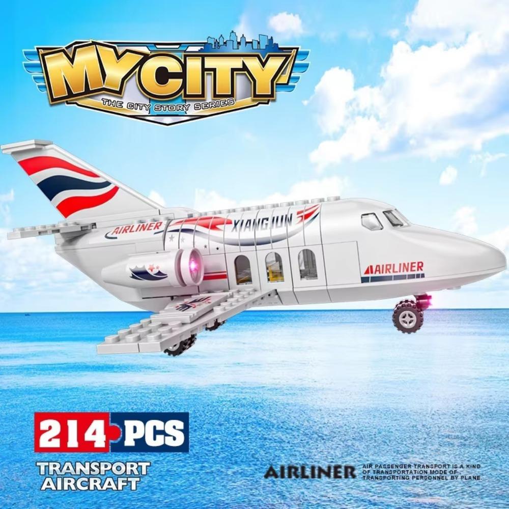 City Airplane International Passenger Plane Flight Model Building Blocks Airport Airlines Station Bricks Sets Kids Toy Technical