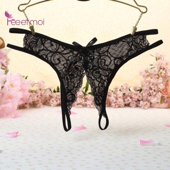 Krajkové kalhotky Spodní prádlo bez rozkroku Tanga pro ženy Sleep Colthes G-string Sexy oblečení Sexy květinové kalhotky s mašlí