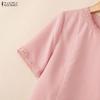 ZANZEA Women Lace Splice Round Neck Casual Short Sleeve Blouse