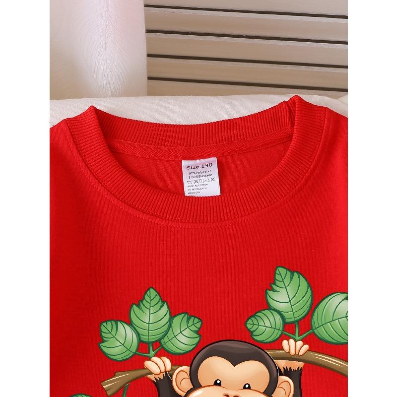 European sizes Kids' Crewneck Sweatshirt Monkey Hanging Tree Branch Green Leaves , Sportswear And Casual Wear, Soft And Comfortable