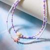 Bohemian Mixed Color Rice Beads Starfish Pendant Necklace for Women Double Turtle Chain Clavicle Necklace Summer Travel Jewelry