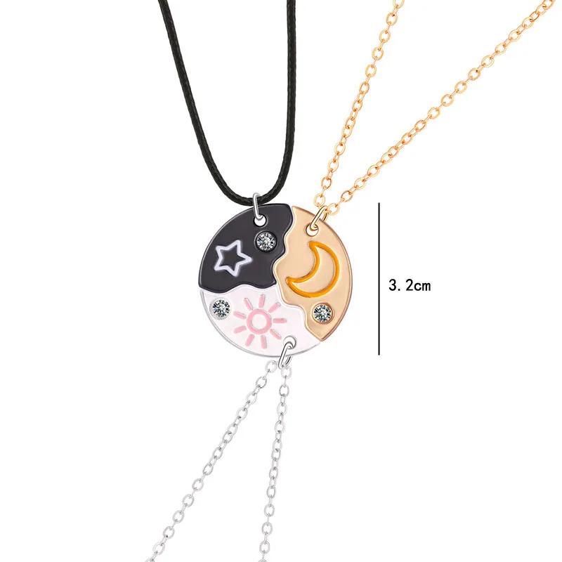 Lovecryst 3 Piezas/set Colgante de Sol Luna Estrella Collar Mejor Amiga Bff Amistad Collar de Pareja Joyería de Moda
