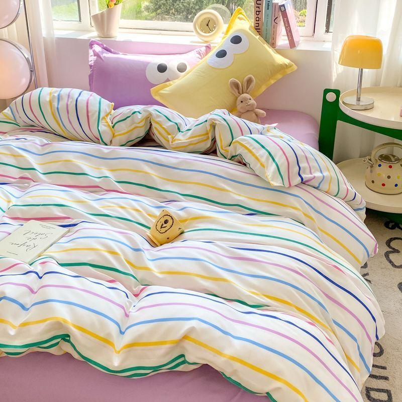 Green Nordic Bedding Set Ins Plaid Girls Boys Double Queen Size Duvet Cover Flat Sheet Pillowcase New No Filler Bed Linens