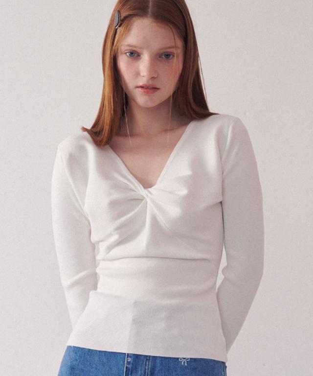 Ronron Knot Ribbon V Neck Knit Ivory Free