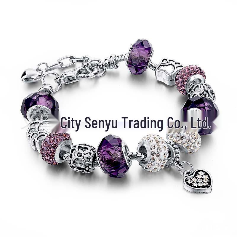 White Round Beaded Bracelet with Pandora DIY Drip Oil Large Hole Bead