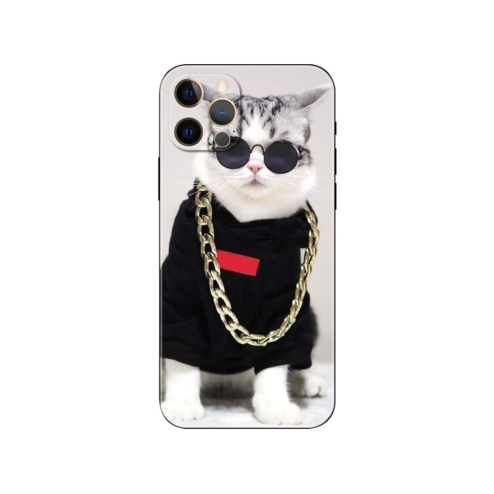 Cat Glasses Cool phone case for iphone 5 5s 2020se 6 6s 7 8 plus x 10 XR XS 11 12 13 mini pro MAX black tpu back cover