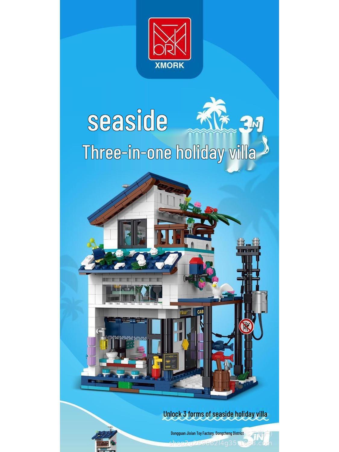 Modern Interlocking Villa Blocks: 3-in-1 Street Scene Model Toy for Kids Three-in-One Holiday Villa (with lighting)