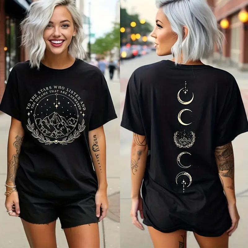 Women Summer T Shirt Retro Fashion Short Sleeve Tees Casual Trend Printed  Tops