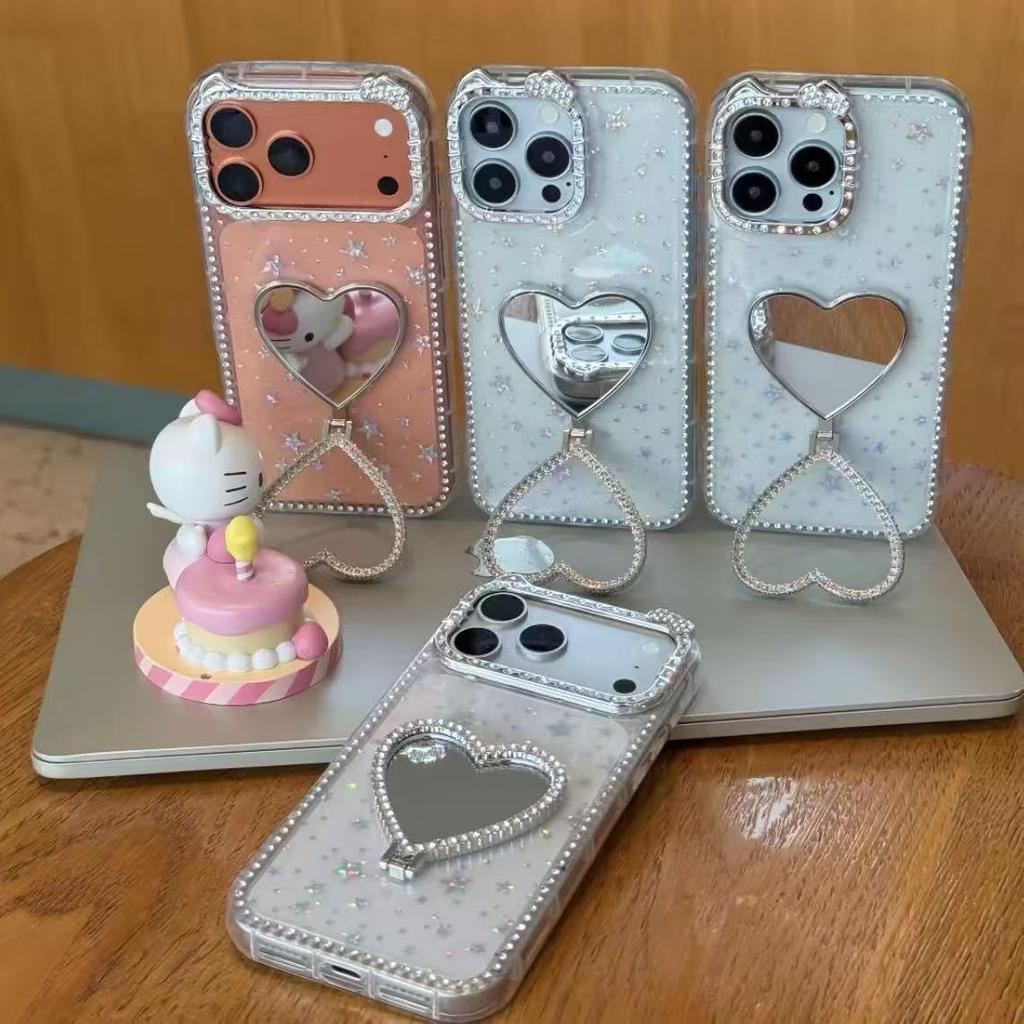 Love bracket ins simple mobile phone case using Apple 17 mobile phone iphone16promax star diamond bow