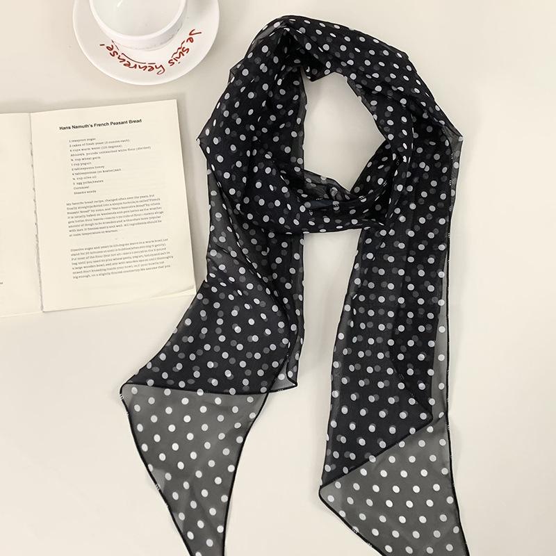 Silk scarf long strip high-end new thin and narrow strip polka dot silk scarf decorative scarf tied bag ribbon versatile belt