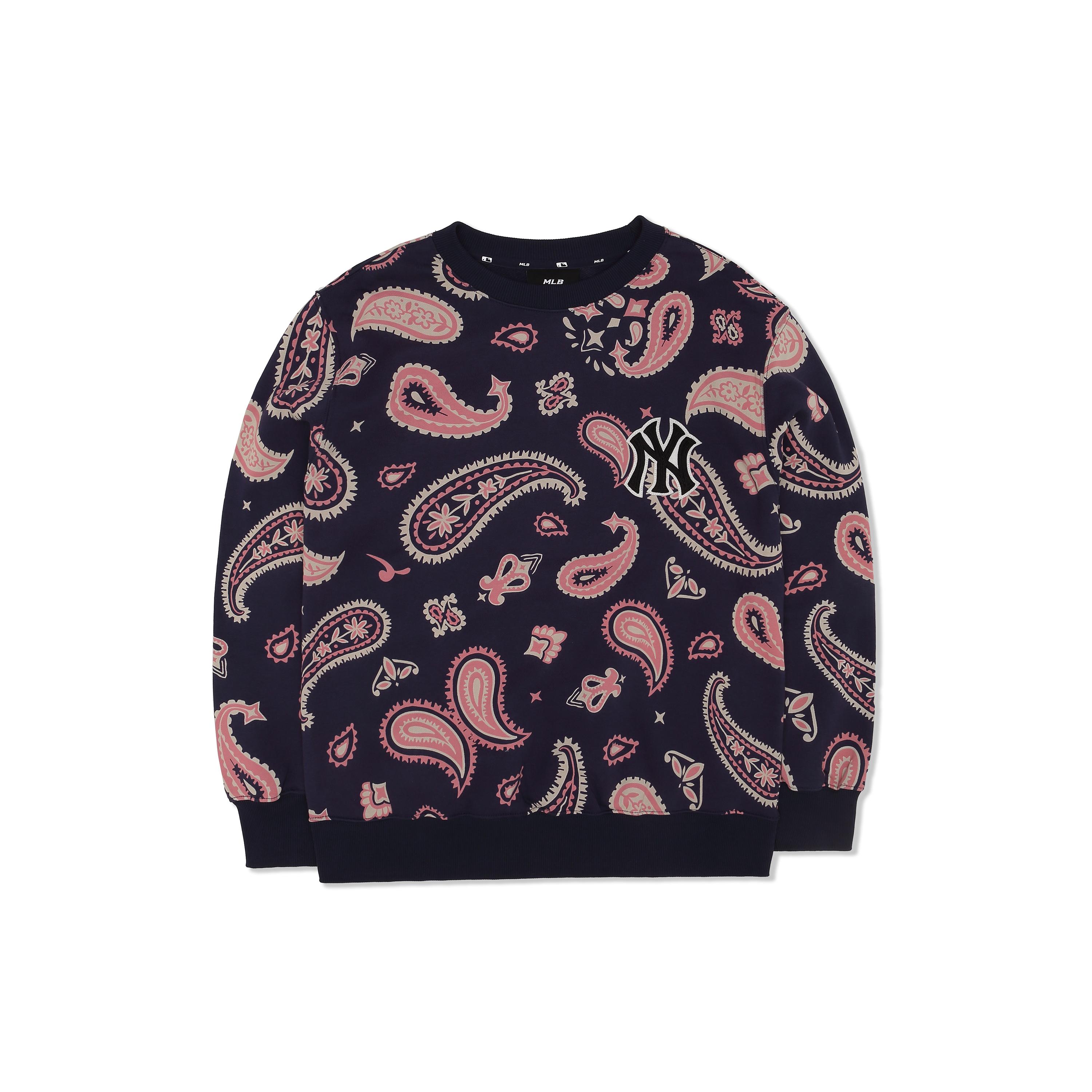 

New MLB Cashew Flower Sweatshirts Unisex Marine Blue 3AMTI0224-50NYD L