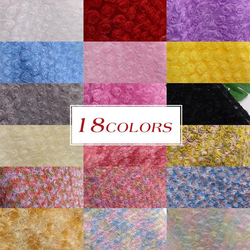 1 Yard Rose Flower Tulle Mesh Fabric Stretch 3D Rose Embroidery Designer Fabric DIY Sewing Wedding Party Dress Background Decor