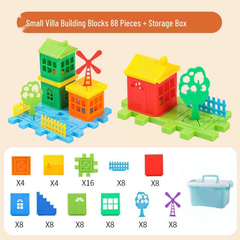 Educational Building Blocks Set for Kids: Large Particle Assembly Toy for Ages 3 to 6, featuring a Small Villa Design