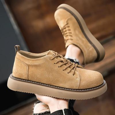 Men Basic Boots Casual Genuine Leather Boots Comfy Flat Soled Round Toe Classic Lace-up Oxford Shoes Breathable Outdoor Shoes