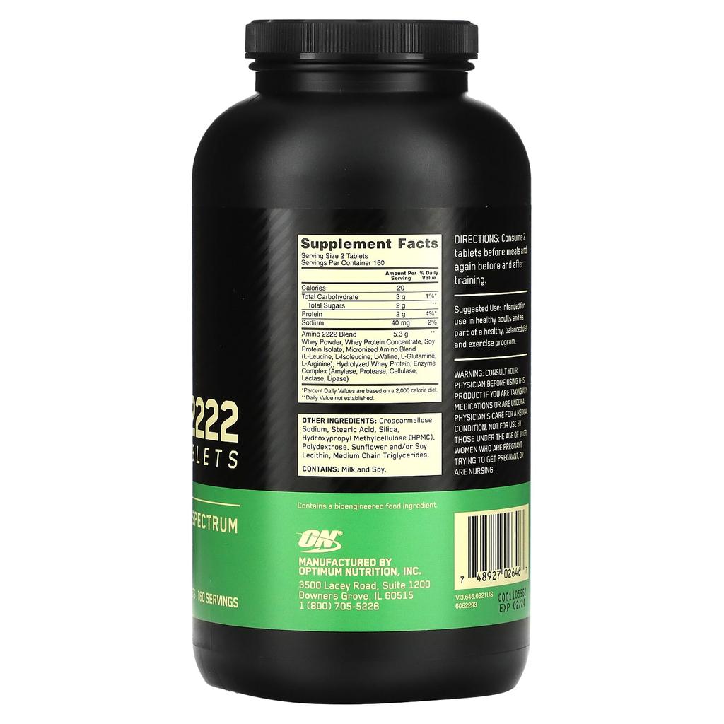 Optimum Nutrition Superior Amino 2222 Tablets, 320 Tablets