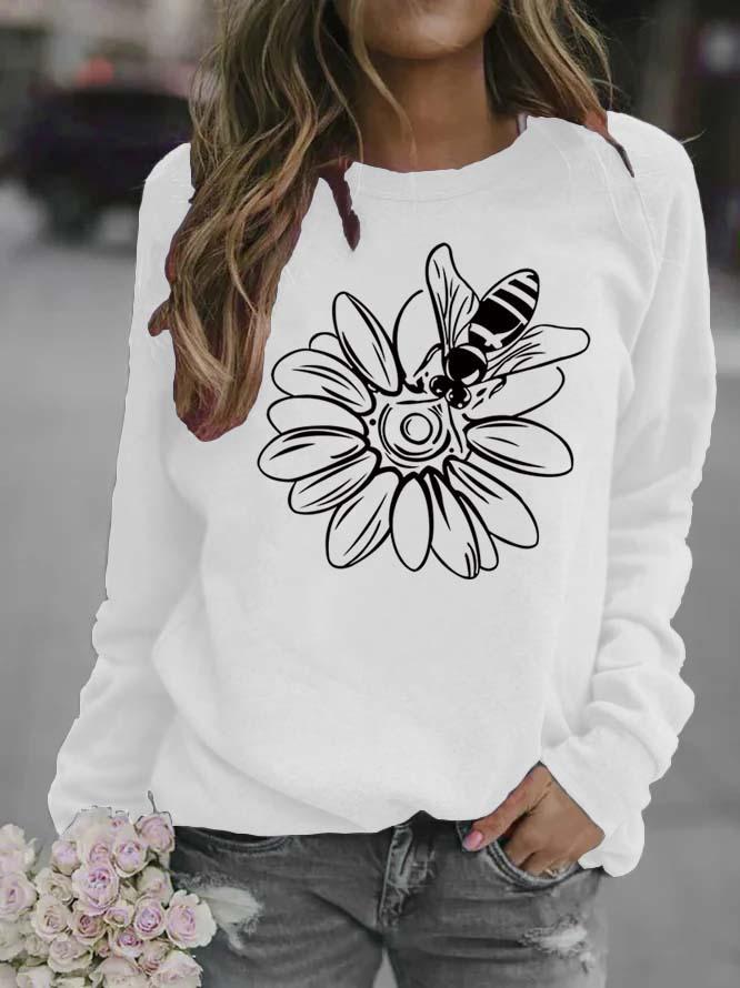 Sunflower Print Round Neck Women's Hoodie