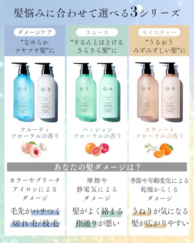 For Frizzy, Frizzy Hair: Q+ Qualitas [Moisture] Shampoo and Treatment Set, Amino Acid Shampoo, Salon Exclusive, Silicone-Free, Bath Set, 400ml/400g