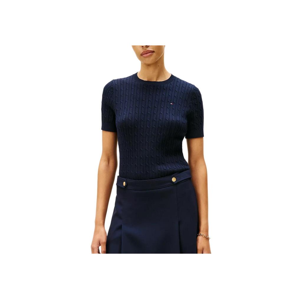 Tommy Hilfiger Round Neck Casual Soft Comfortable Simple Short Sleeve Sweater Women sweater XW07177-DW5