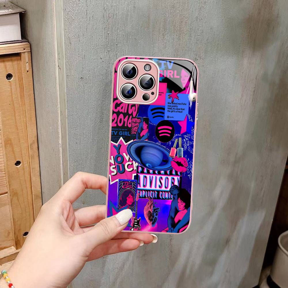 Pink Blue TV Girl For IPhone 14 13 12 Mini 11 Pro XS Max X XR 14 Plus Tempered Glass Cover