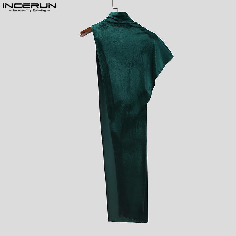 INCERUN Herren Rollkragen Ein-Schulter Ärmel Glitzer Hohe Schlitze Lässige Lange Oberteile T-Shirts