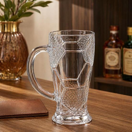 Soccer Beer Glass, 700ml Capacity Lead-Free Stein with Handle for Craft Beer, Sports Themed Beverage Cup for Party