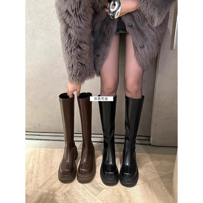25 Autumn and Winter New Thick-soled Thick-heeled Medium-high Knight Boots Women's Velvet But Knee Boots Locomotive Thin Boots