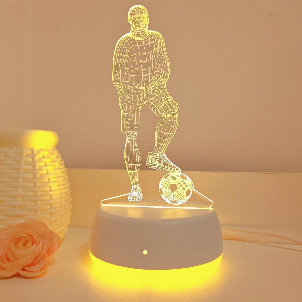 Piłkarz 3D lampka nocna, biurkowa zasilana przez USB, lampka dekoracyjna do sypialni, lampka dekoracyjna do pokoju