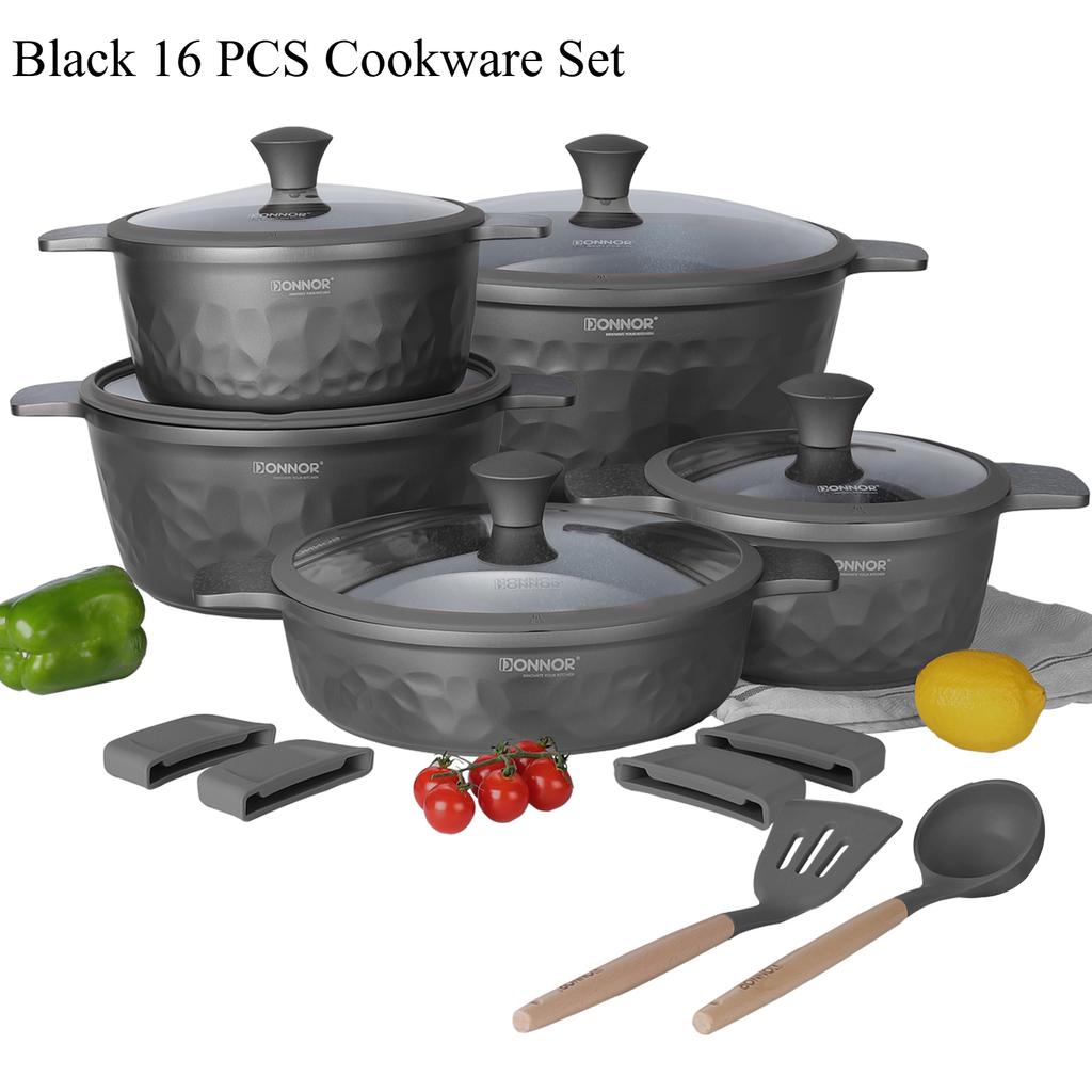 DONNOR Kitchen Cooking Set 12 Pcs Pots and Pans Set Non-toxic Healthy Pots and Pans Set Non Stick Saucepans Steamer Set
