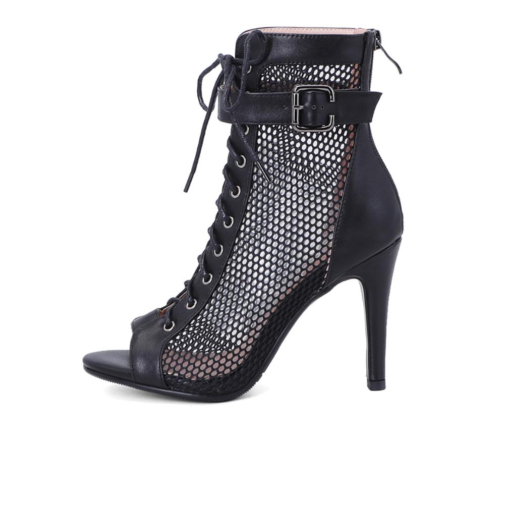 

Модные сексуальные девушки женщины латинские танцевальные туфли на шнуровке сетчатые дышащие высокие танцевальные сапоги на каблуке 9,5 см 43 чёрный