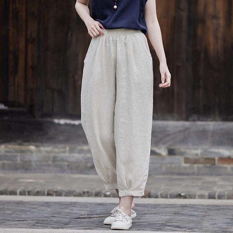 2025 Women's Slimming Cotton-Linen Carrot Pants - Casual, Lightweight Summer Nine-Point Pants