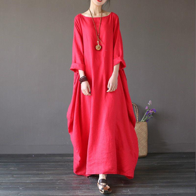 Timeless Design Usa Women Crew Neck Loose Cotton Baggy Maxi Dress Perfect For Summer Occasions