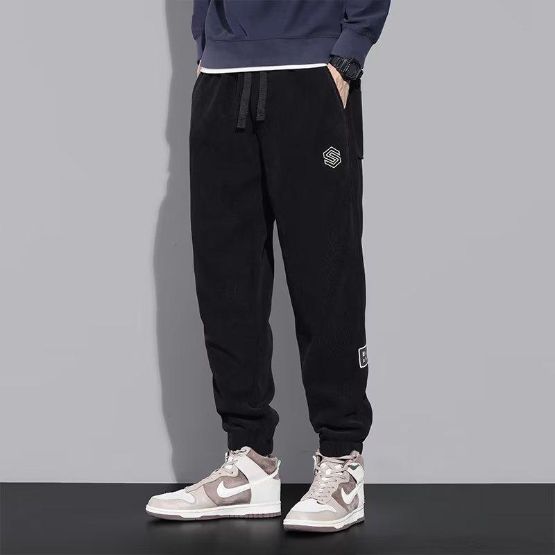 

Pants Men s Casual Sports Thickened Fleece Thermal Sweatpants Autumn and Winter Loose Foot Tie Boao Velvet Heavy 5XL чорний